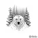 A majestic polar bear surrounded by snowflakes and pine trees tattoo design idea