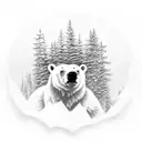 A majestic polar bear surrounded by snowflakes and pine trees tattoo design idea