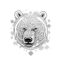 A majestic polar bear surrounded by snowflakes and pine trees tattoo design idea