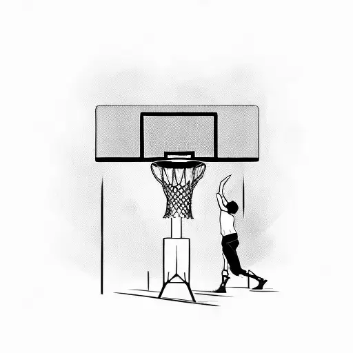 A blackwork tattoo of a digital manager shooting hoops in a virtual basketball court tattoo design idea