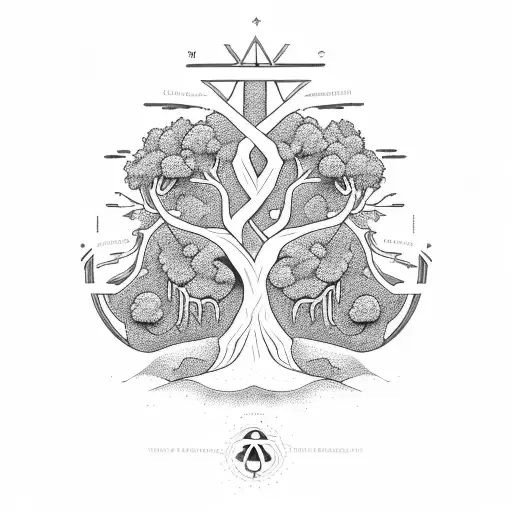 A tree whose trunk is a combination of three zodiac signs: Pisces, Cancer and Gemini tattoo design idea