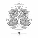 A tree whose trunk is a combination of three zodiac signs: Pisces, Cancer and Gemini tattoo design idea