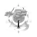 A tree whose trunk is a combination of three zodiac signs: Pisces, Cancer and Gemini tattoo design idea