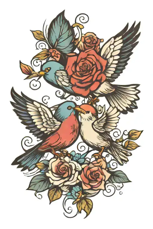 love and birds flying tattoo design idea