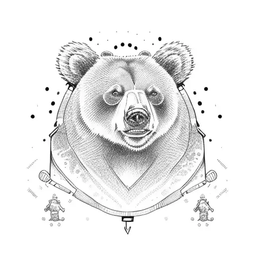 papa bear with a golf bag holding little bears hand tattoo design idea
