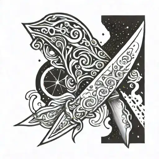 A stylized chef's knife with a Taurus constellation incorporated into the blade tattoo design idea