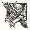 A stylized chef's knife with a Taurus constellation incorporated into the blade tattoo design idea