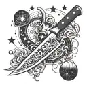 A stylized chef's knife with a Taurus constellation incorporated into the blade tattoo design idea