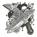 A stylized chef's knife with a Taurus constellation incorporated into the blade tattoo design idea