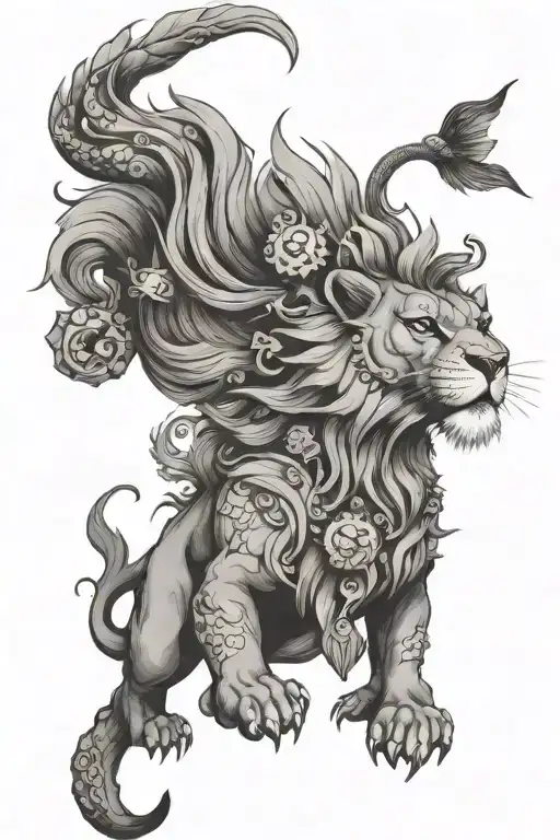 signe astro lion poisson tattoo design idea