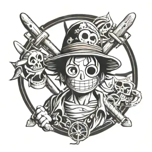 Jolly roger one piece Luffy e law enforcement tattoo design idea