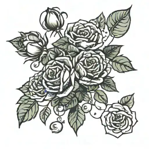 Chinese roses with a Boston shaker between their branches tattoo design idea