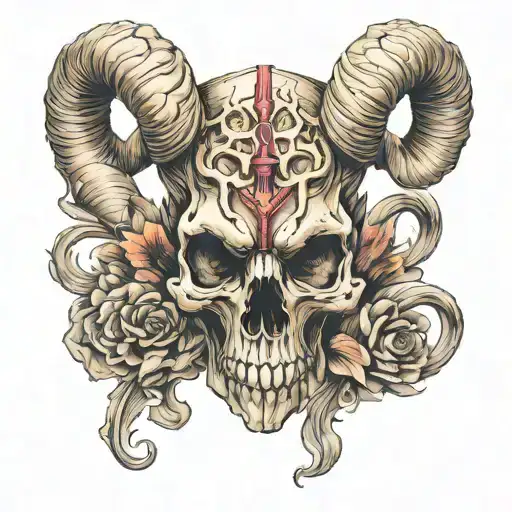 aries skull tattoo design idea