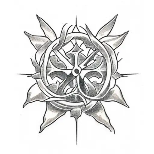 Christian Cross flowers crown of thorns sobriety  tattoo design idea