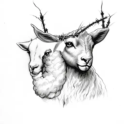 llion face with lamb sitting underneath with a crown of thorns on the lamb tattoo design idea