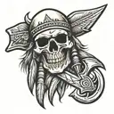 skull indian head with tomahawk tattoo design idea