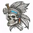 skull indian head with tomahawk tattoo design idea