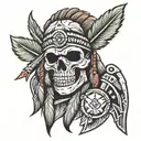 skull indian head with tomahawk tattoo design idea