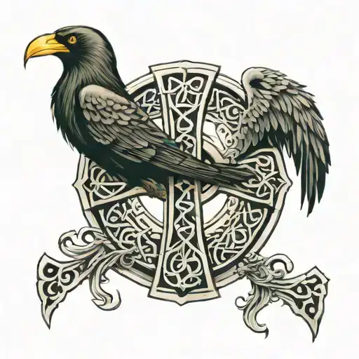 celtic cross full back with raven perched tattoo design idea