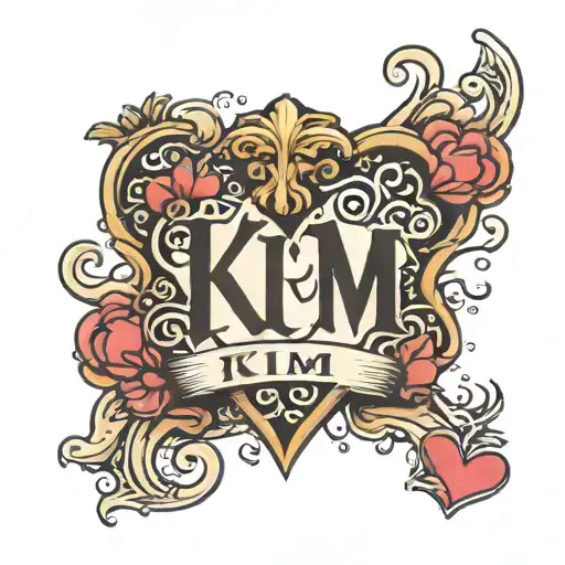 the word Kim with hearts  tattoo design idea
