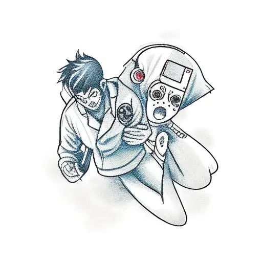A new-school tattoo of a nurse saving a video game character's life tattoo design idea