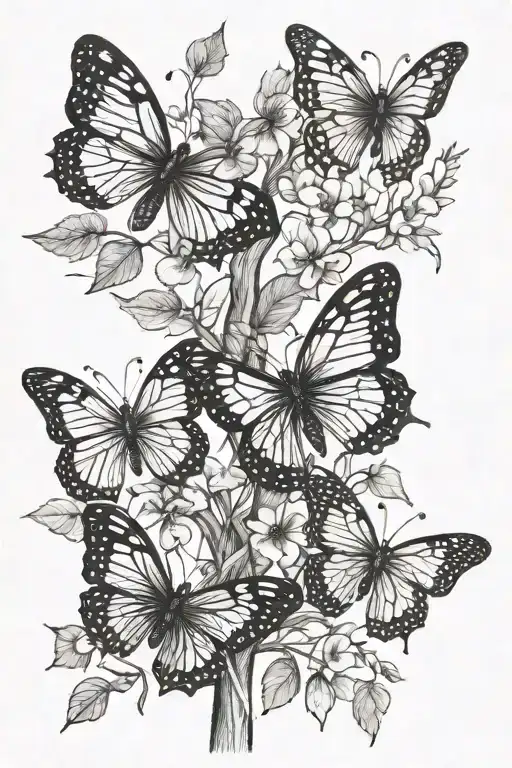 butterflies and a tree growing tattoo design idea