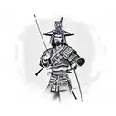 samurai with a building in the background tattoo design idea