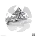 samurai with a building in the background tattoo design idea