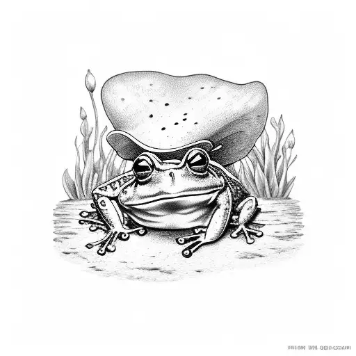 frog sitting on a mushroom wearing a victorian suit and smoking a pipe tattoo design idea