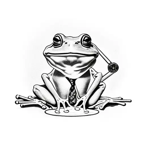 frog smoking a pipe while he is wearing a suit tattoo design idea