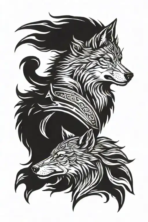 wolf and spartan warrior tattoo design idea