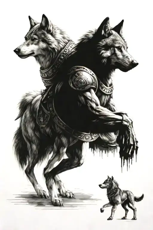 wolf and spartan warrior tattoo design idea