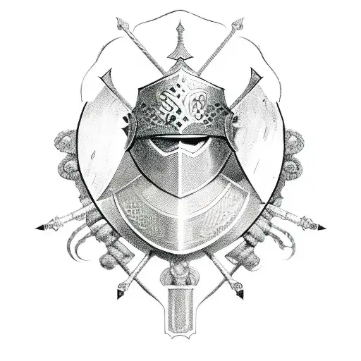 A sketch-style illustration of a medieval knight's armor adorned with intricate Celtic knots tattoo design idea
