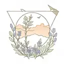 sunset and arrow surrounded by bluebonnets coming tattoo design idea