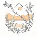 sunset and arrow surrounded by bluebonnets coming tattoo design idea