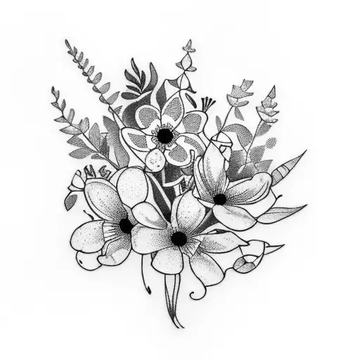 a small bouquet of wild flowers and lupine tattoo design idea