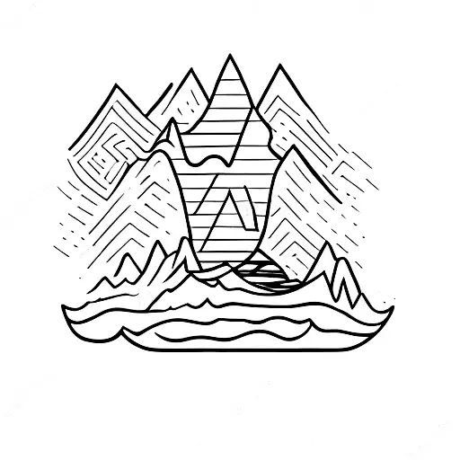 A minimalist tattoo of a mountain range with a hiking boot on top tattoo design idea
