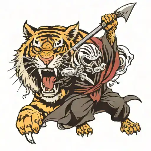 Grim Reaper killing tiger head tattoo design idea