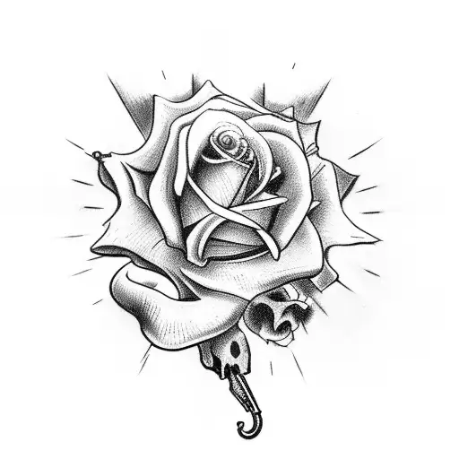 A tattoo gun held by a skeletal hand surrounded by blooming roses tattoo design idea