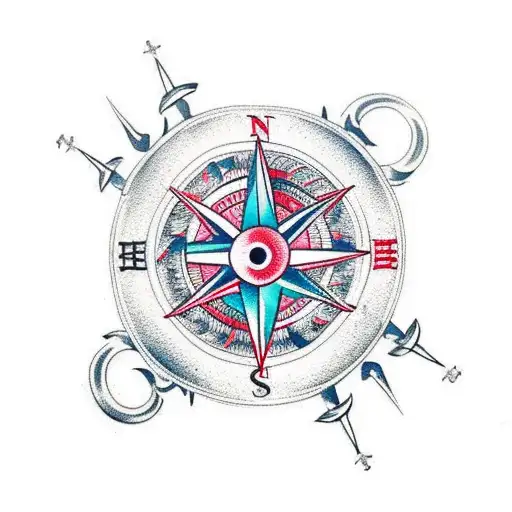 A traditional sailor's tattoo design featuring an eye, compass, and rope tattoo design idea
