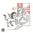 dragon and unicorn, with Hong Kong flag and Scotland flag  tattoo design idea