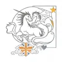 dragon and unicorn, with Hong Kong flag and Scotland flag  tattoo design idea