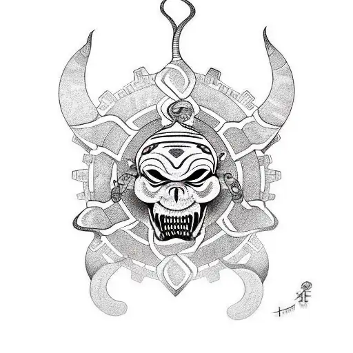 tribal style that includes: a jester hat, gears, a full snake with a side profile open mouth,  the date 1/25/24 in Roman tattoo design idea