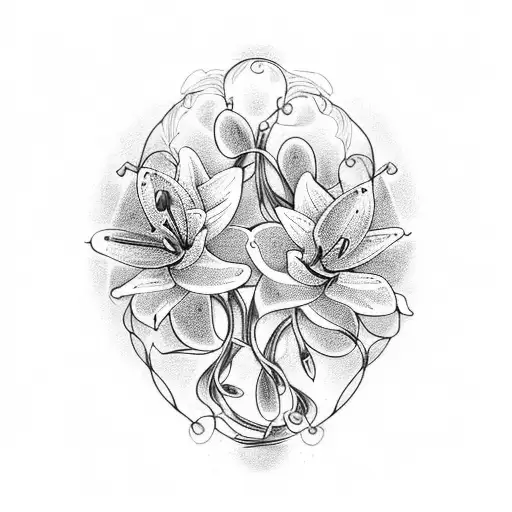 A beautiful and intricate design featuring Lily of the valley and daffodils intertwined with electrical wires and light bulbs tattoo design idea