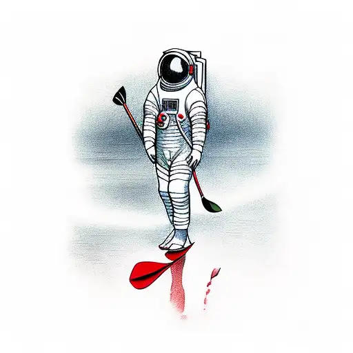an astronaut paddling in a red kayak tattoo design idea