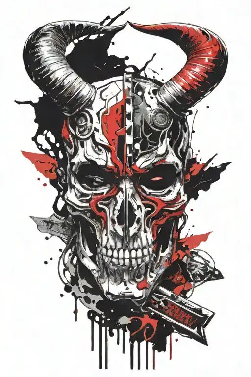 horns sword graphics mask god tattoo design idea