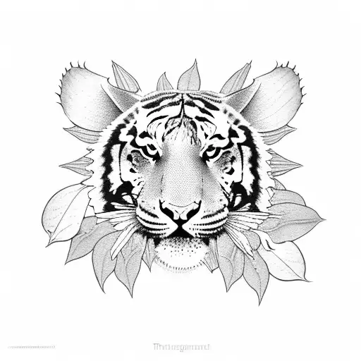 tiger lily with leaves, stem, shadowing, gothic tattoo design idea