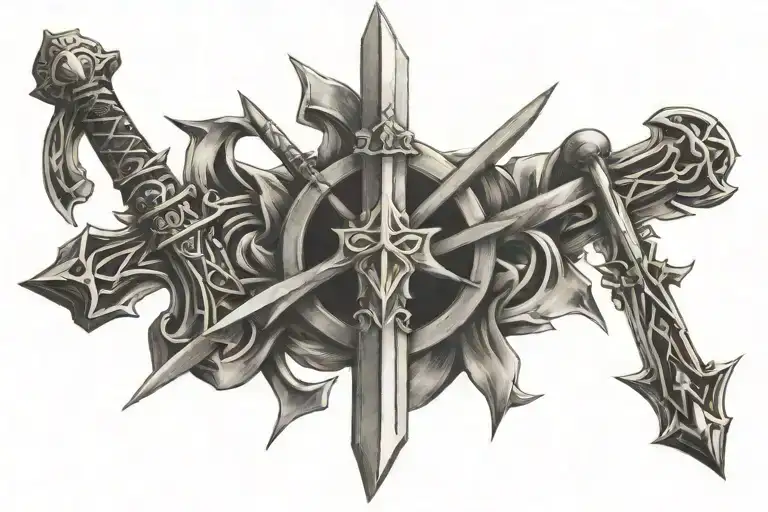 swords crossed tattoo design idea