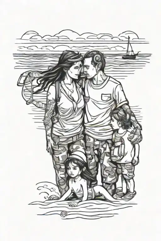 veteran, beach and daughter tattoo design idea