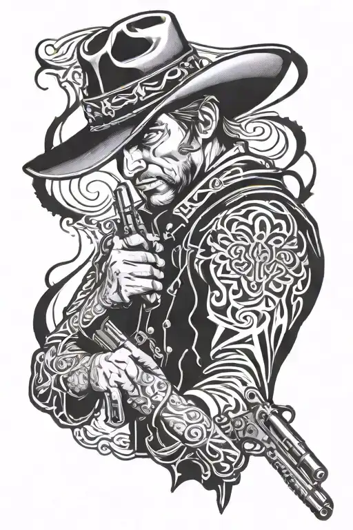 western cowboy outlaw gunslinger tattoo design idea